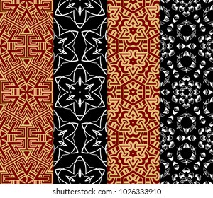 Vector seamless patterns set in trendy mono line style. Geometric textures. Fashion design