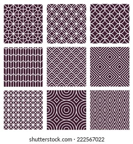 Vector seamless patterns set in trendy mono line style - 9 minimal and geometric textures