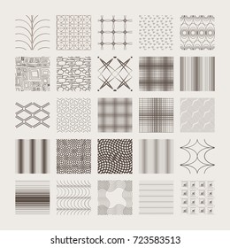 Vector seamless patterns, universal different tiling. Set of Endless texture. Monochrome geometric ornaments can be used for wallpaper, web page background, pattern fills.