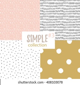 Vector seamless patterns with universal simple textures. Set of seamless backgrounds for fabric, gift wrap and wallpaper.