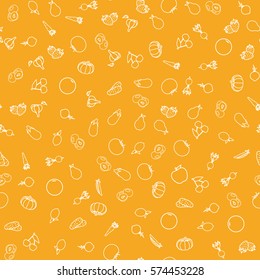 Vector seamless patterns,backgrounds for organic, healthy and vegan food packaging - green labels and emblems for vegetarian products, shops and websites. Line, outline drawing. Fruits and vegetables