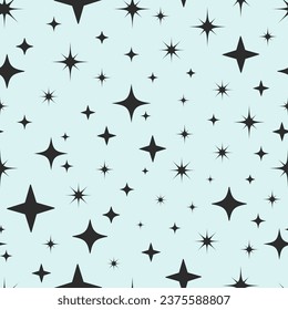 Vector Seamless Pattern.Shining Stars.Starry Sky. Space Background in Minimal Trendy Style. Geometric Abstract Texture with Star Different Shapes.Y2K.Textile Print.Packaging.Paper.Cover.Holiday EPS 10