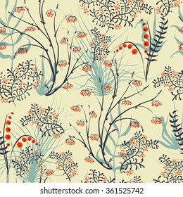 Vector seamless pattern.Stylish texture. Endless floral background. apples berries branch seamless ornament
