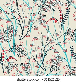 Vector seamless pattern.Stylish texture. Endless floral background. apples berries branch seamless ornament