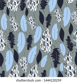 Vector seamless pattern,texture. Hand drawn feathers. Feather print. Nordic colors.