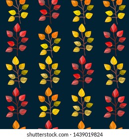 Vector seamless pattern,texture,print with fall leaves on the isolated dark colored background. Autumn colors.