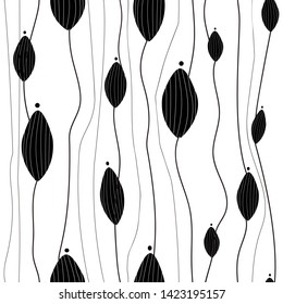 Vector seamless pattern,texture,print with monochrome flowers,buds on the transparent background.