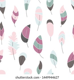 Vector seamless pattern,texture,wallpaper,print with han ddrawn feathers. Fashion,trendy design