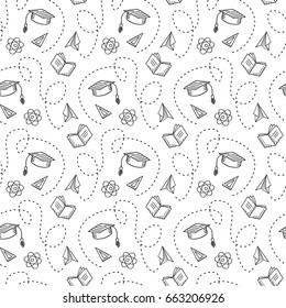 Vector seamless pattern.with hand drawn school doodle icons.