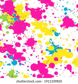 Vector seamless patttern : pink, yellow, green, blue color spots on white. Colorful daring youth design for textile, wrapping paper, notebook cover, wallpaper.