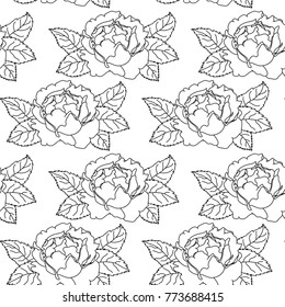 Vector seamless peony pattern. Black and white hand drawn flower pattern for paper, textile, handmade decoration, scrap-booking, polygraphy, t-shirt, cards.