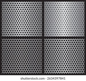 vector seamless perforated metal plate in four variations