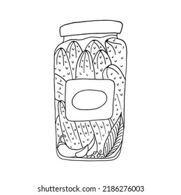 Vector seamless pickled cucumbers in a jar in doodle style