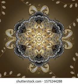 Vector. Seamless. Pictures in brown and beige colors. Oriental nice pattern with arabesques and floral elements. Vintage pattern with arabesques. Traditional classic ornament.
