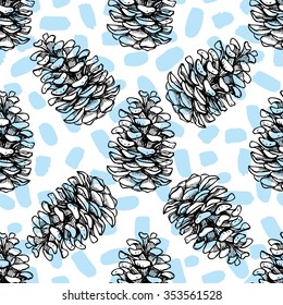 Vector seamless pine cone pattern. Hand drawn illustration