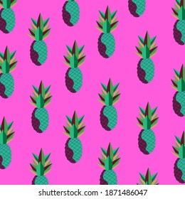 Vector seamless pineapple fruit crazy colors pattern. Vector illustration 