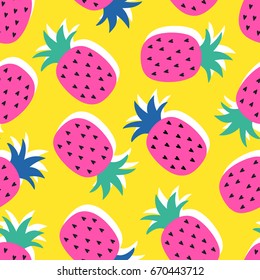 Vector seamless pineapple fruit crazy colors pattern. 