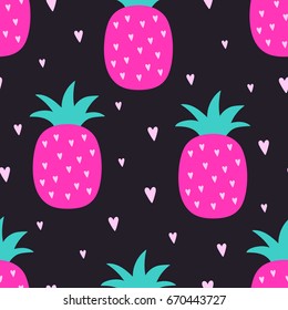 Vector seamless pineapple fruit crazy colors pattern. 