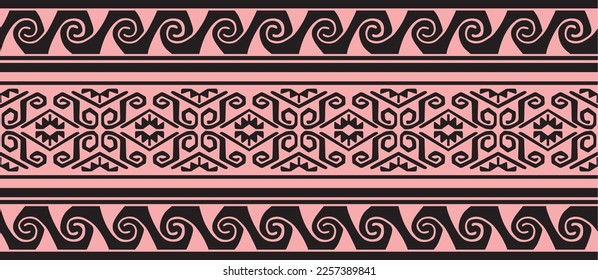 Vector seamless pink and black border ornament. Native American tribes framework.