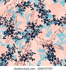 Vector seamless pink and blue camo pattern. Modern stylish texture as urban UFO camouflage. Repeating endless abstract background with cracked elements. Usable as print, backdrop or stylish camoflage