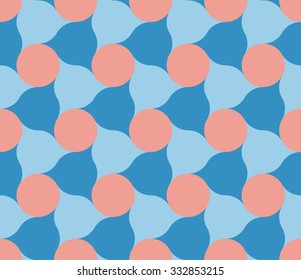 Vector Seamless Pink Blue Circles And Rounded Triangle Shape Tiling Pattern Background