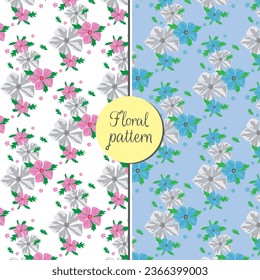 Vector seamless pink, blue, and gray flower pattern The idea for design product decoration, textile decoration. 