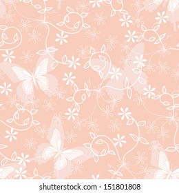 vector seamless pink floral background with butterflies for your design
