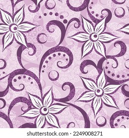 Vector seamless pink floral pattern with lace vintage curls and flowers