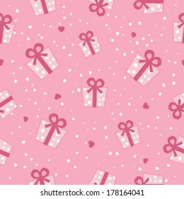 Vector Seamless pink gift boxes pattern. Vector background.