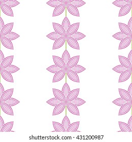 Vector Seamless Pink Lotus flower pattern. Dotted pattern. Oriental traditional ornament. Floral background. Mosaic of dots. Vector Illustration.