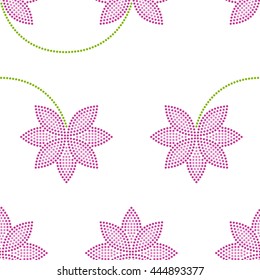 Vector Seamless Pink Lotus flower pattern. Dotted pattern. Oriental traditional ornament. Floral background. Mosaic of dots. Vector Illustration.