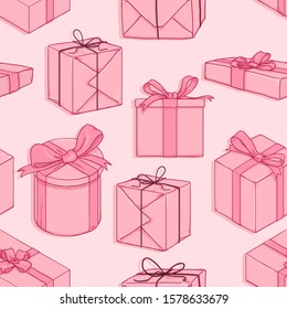 Vector Seamless Pink Pattern of Cartoon Gift Boxes