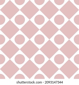 vector seamless pink squares interspersed with circles on a white background, abstract background.