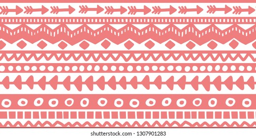 Vector seamless pink and white illustration. Ethnic hand drawn pattern for wallpaper,fabric, textile