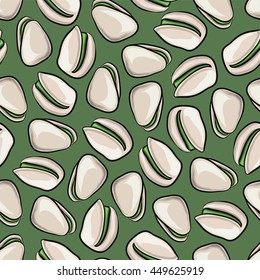 Vector seamless Pistachios background. Engraved collection. nuts 