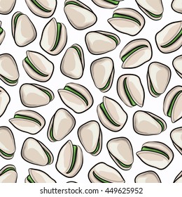 Vector seamless Pistachios background. Engraved collection. nuts 