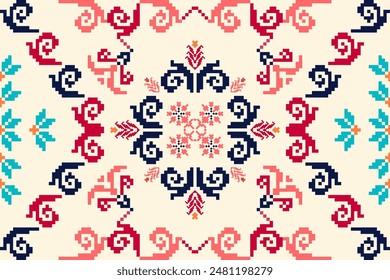 Vector sin fisuras pixel art.Pixel mosaico textura con partículas cuadradas simples.Ethnic geométrica puntada patrón de uso para tela, textil, Fondo de pantalla, cojín, alfombra, edredón