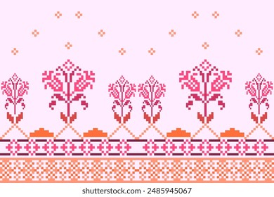 Vector seamless pixel art.Pixel mosaic texture with simple square particles.Ethnic geometric stitch pattern use for cloth,textile,wallpaper,cushion,carpet,quilt