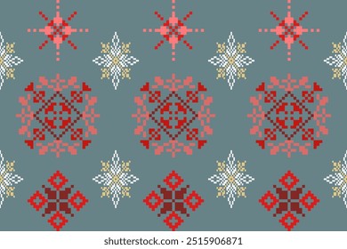 Vector sin fisuras pixel art.Pixel textura de mosaico con partículas cuadradas simples.Patrón de puntada geométrica étnica uso para tela, textil, Fondo de pantalla, cojín, alfombra, edredón