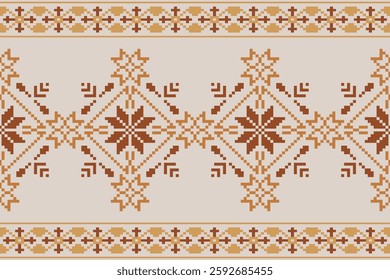 Vector seamless pixel art.Pixel mosaic texture with simple square particles.Ethnic geometric stitch pattern use for cloth,textile,wallpaper,cushion,carpet,quilt