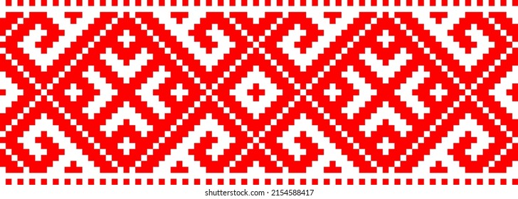 vector píxel sin fisuras, etnia, patrón eslavo nacional aislado en fondo blanco. adorno tradicional de bordado ucraniano y bielorruso - vyshyvanka.útil para impresión, papel pintado, textiles, tela