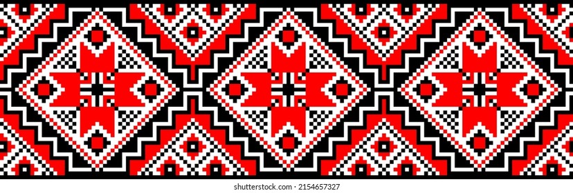 vector seamless pixel ethnic national slavic pattern isolated on white background. traditional ornament of Ukrainian and Belarusian embroidery - vyshyvanka.useful for print, wallpaper, textile, fabric
