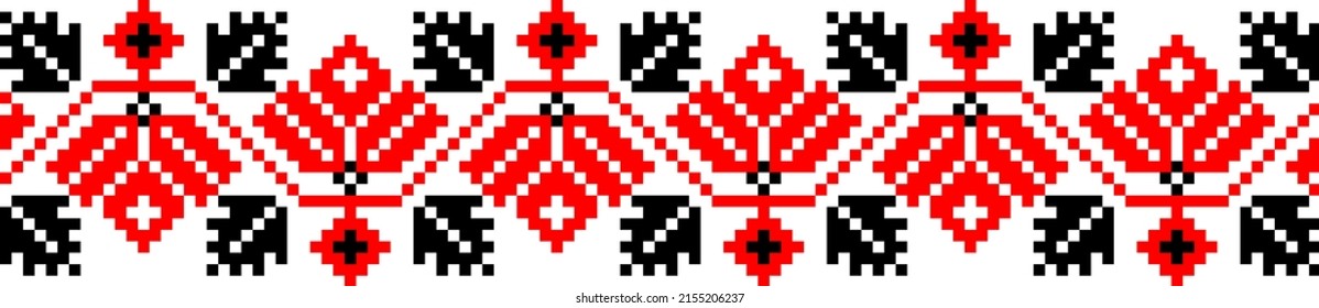vector seamless pixel ethnic national slavic pattern isolated on white background. traditional ornament of Ukrainian and Belarusian embroidery - vyshyvanka.useful for print, wallpaper, textile, fabric