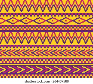 vector seamless pixeled pattern in geometric style and vivid color scheme