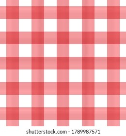 Vector Seamless Plaid Checkered Gingham Pattern Background. Red White Fabric Texture. Abstract Geometric Template. Vintage Picnic Tablecloth.italian Kitchen Print. Alternating Squares Endless Backdrop