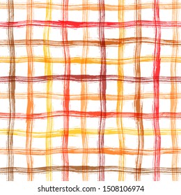 Vector seamless plaid pattern with crossing hand drawn wavy brush strokes in autumn colors