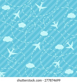 Vector seamless plane background. The pattern of the airplanes and of the airways.