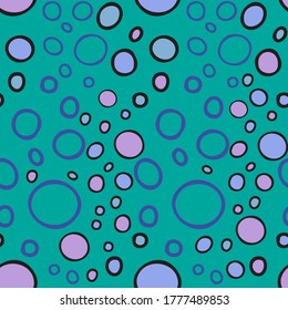 Vector seamless polka dot pattern in blue tones. Illustration of bubbles. The design is perfect for dress design, backgrounds, home decoration, wallpaper, wrapping paper, textiles, surfaces.