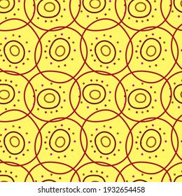Vector seamless polka dot pattern in yellow and red tones. Illustration of abstract circles with dots. The design is perfect for backgrounds, home decoration, wallpaper, wrapping paper, textiles