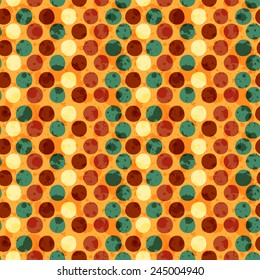 Vector seamless polka dot pattern. Grunge spotted background with paint splatter for card design, website wallpaper. EPS10 geometric abstract backdrop. Colorful repetitive textile pattern.
